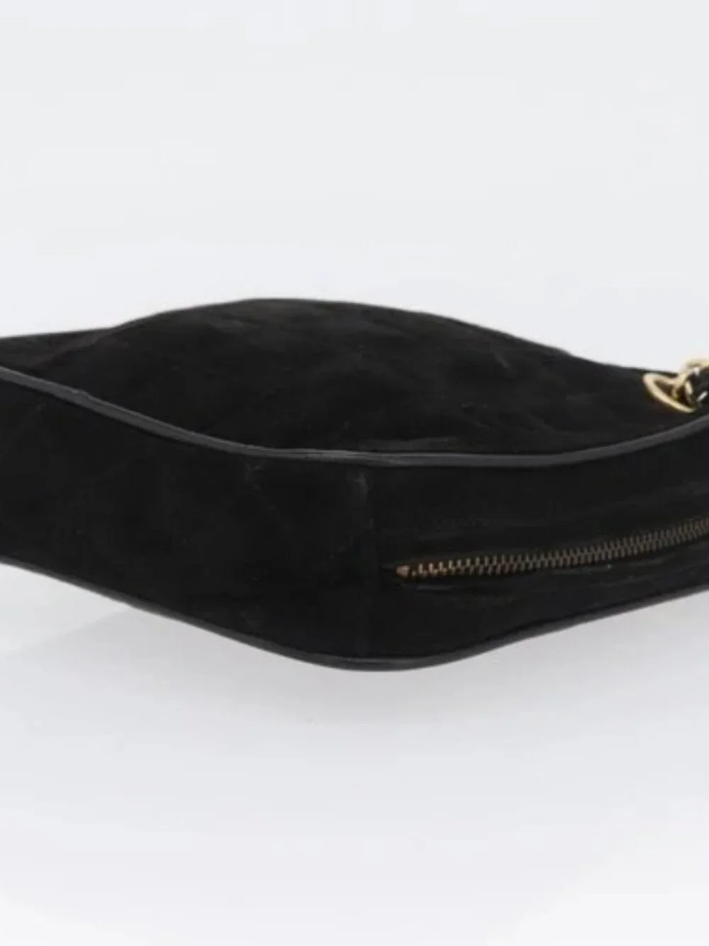 CHANEL Chain Choco Bar Shoulder Bag Suede Black Gold CC Auth LNZ606A